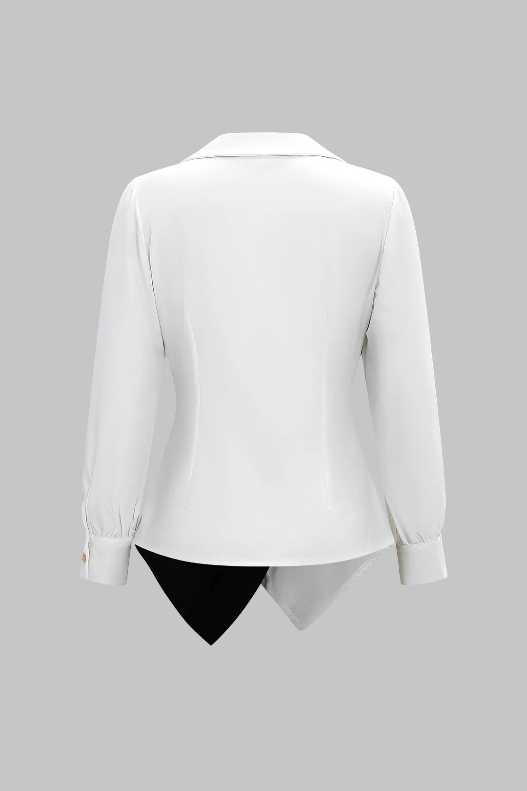 Metallic Decor Contrast Pleated V-Neck Long-Sleeve Shirt - Image 2
