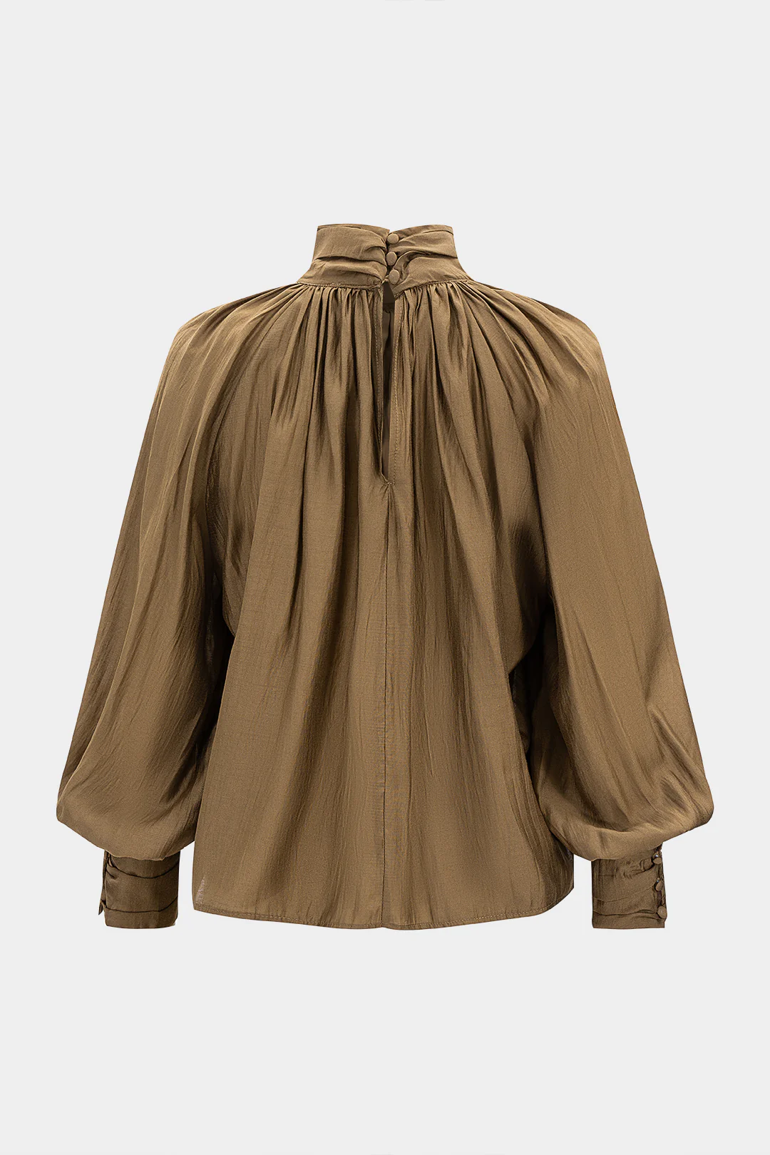 Mock Neck Ruched Button Long-Sleeve Shirt - Image 2