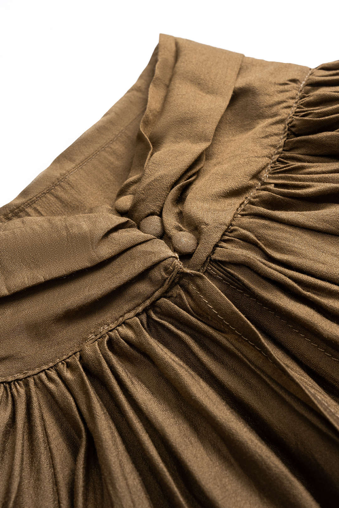 Mock Neck Ruched Button Long-Sleeve Shirt - Image 3