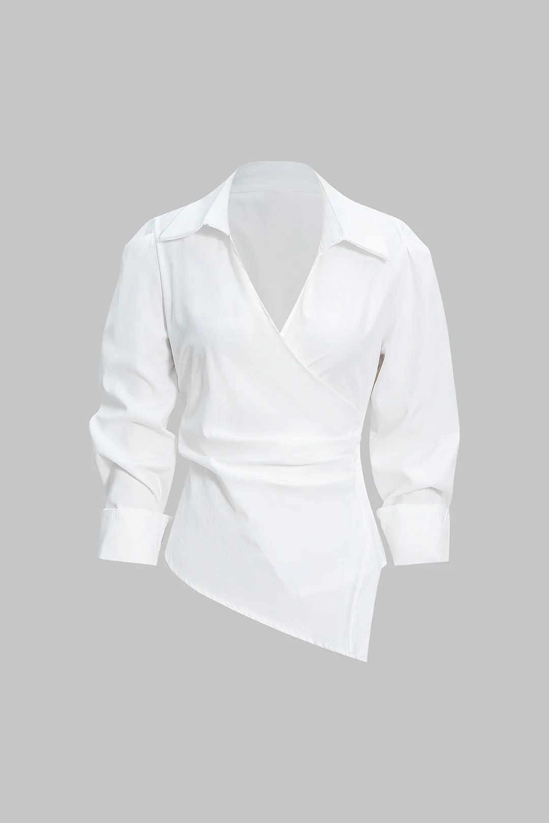 V-Neck Asymmetrical Tie Back Long-Sleeve Shirt - Image 3