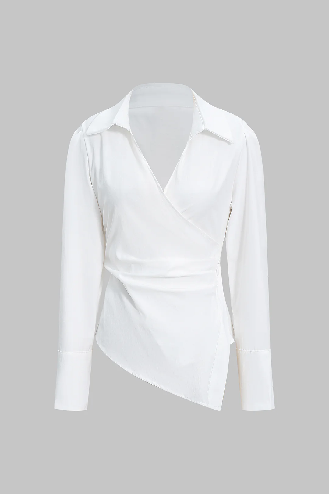 V-Neck Asymmetrical Tie Back Long-Sleeve Shirt - Image 4