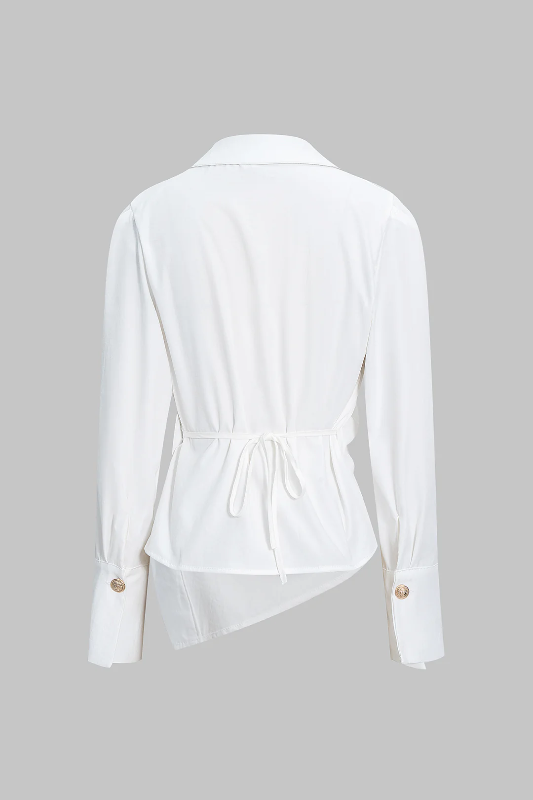 V-Neck Asymmetrical Tie Back Long-Sleeve Shirt - Image 5