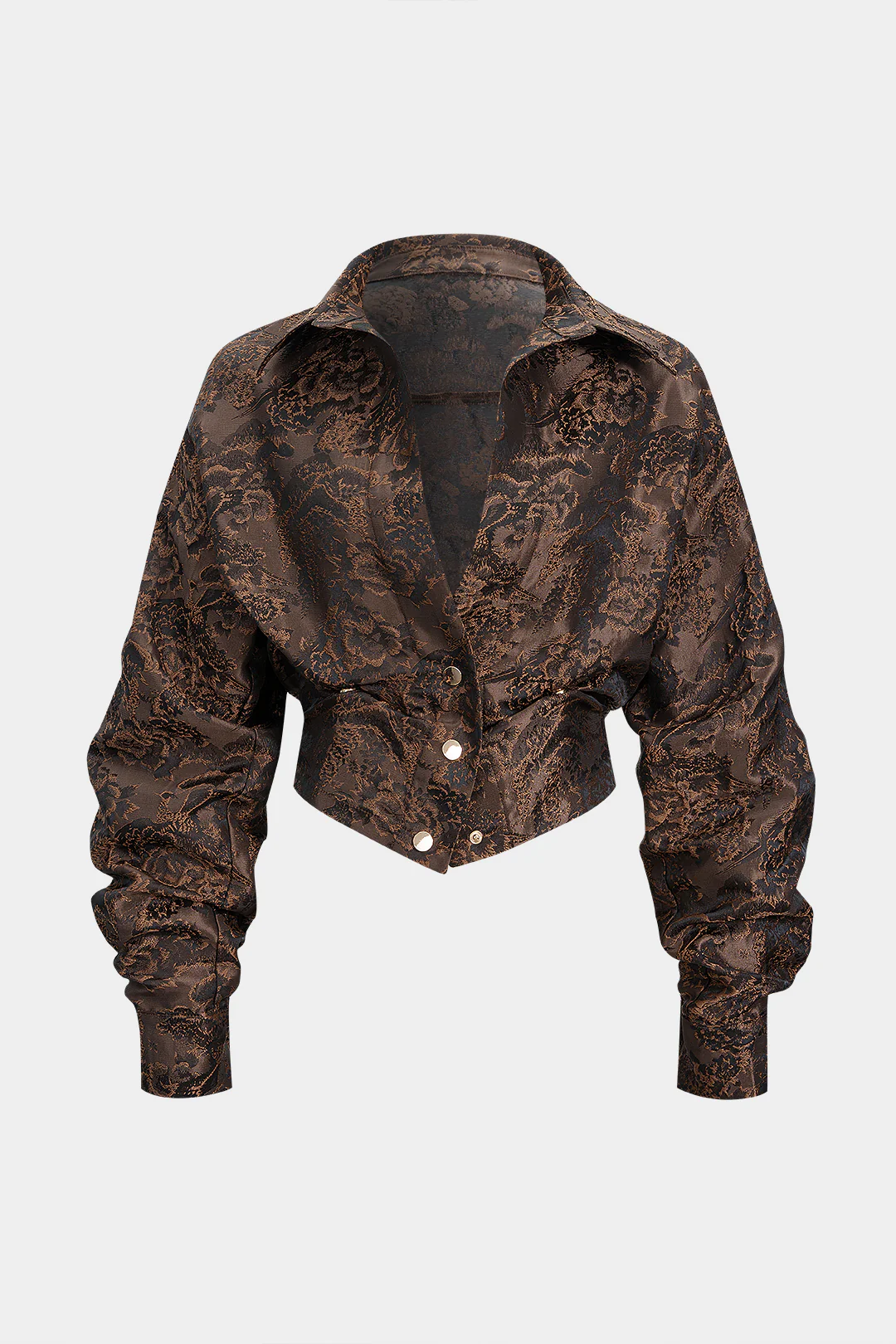 Floral Print Jacquard Smocked Long-Sleeve Shirt - Image 2
