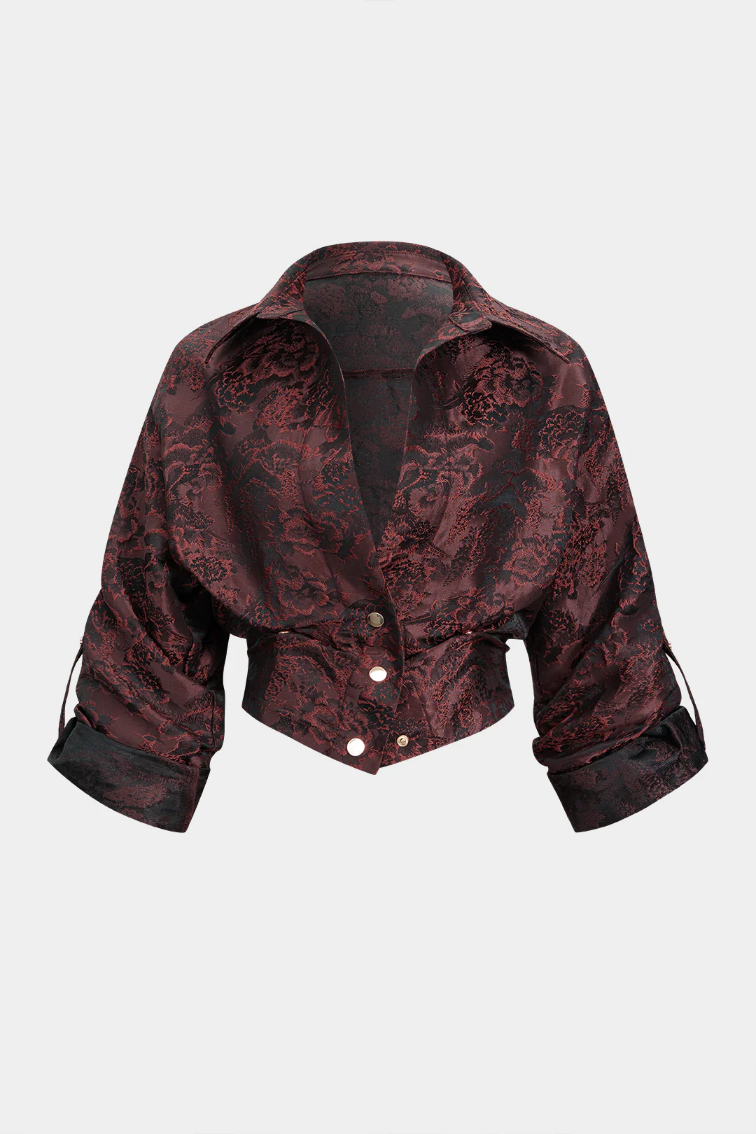 Floral Print Jacquard Smocked Long-Sleeve Shirt - Image 6