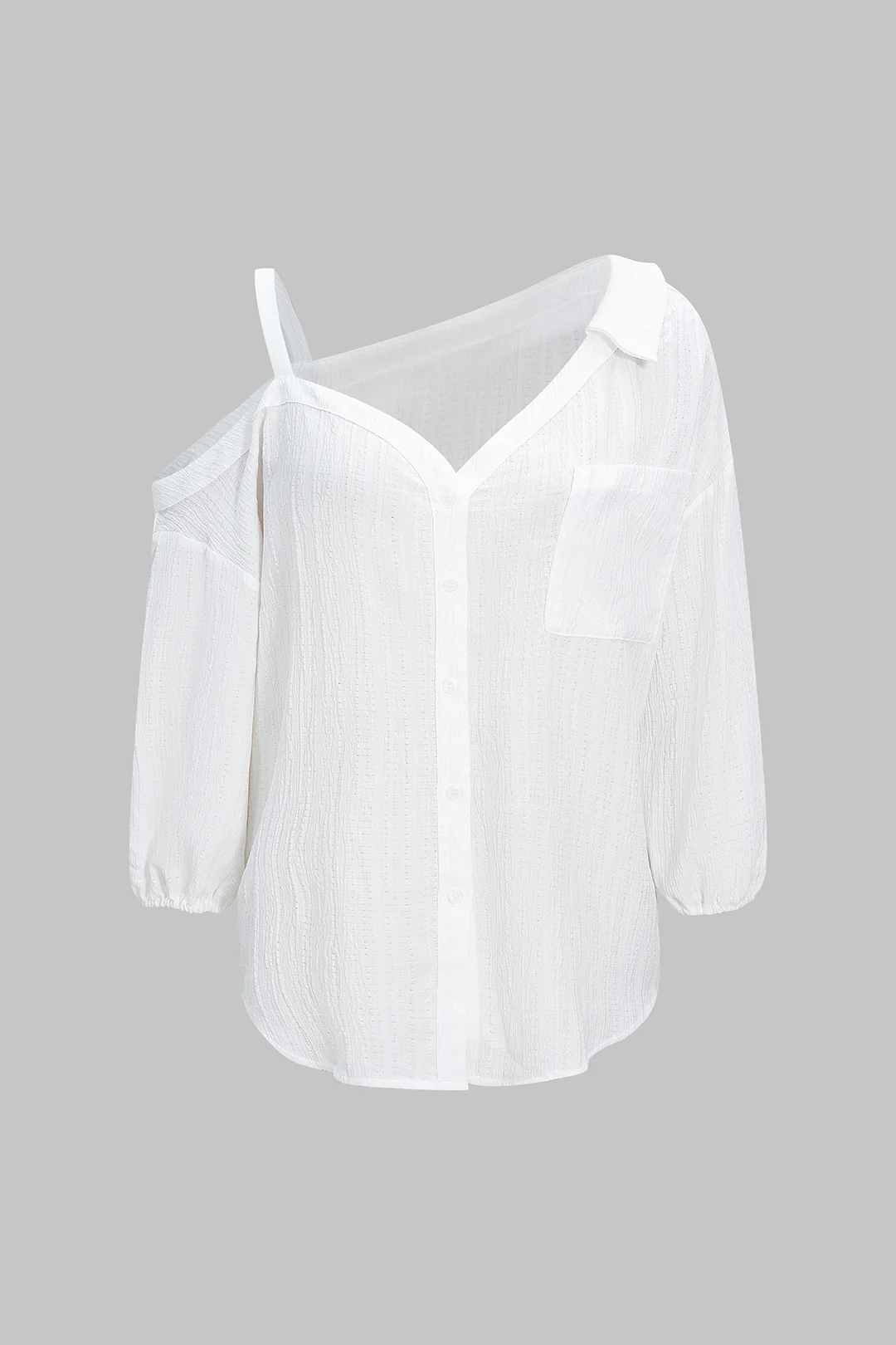 Plus Size Button Asymmetrical Shoulder Long-Sleeve Shirt - Image 2