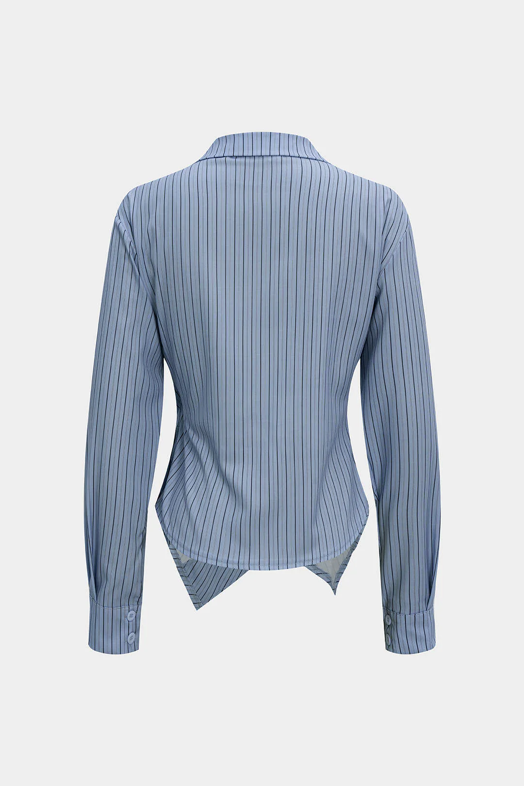 Stripes Print V-Neck Ruched Long-Sleeve Shirt - Image 3