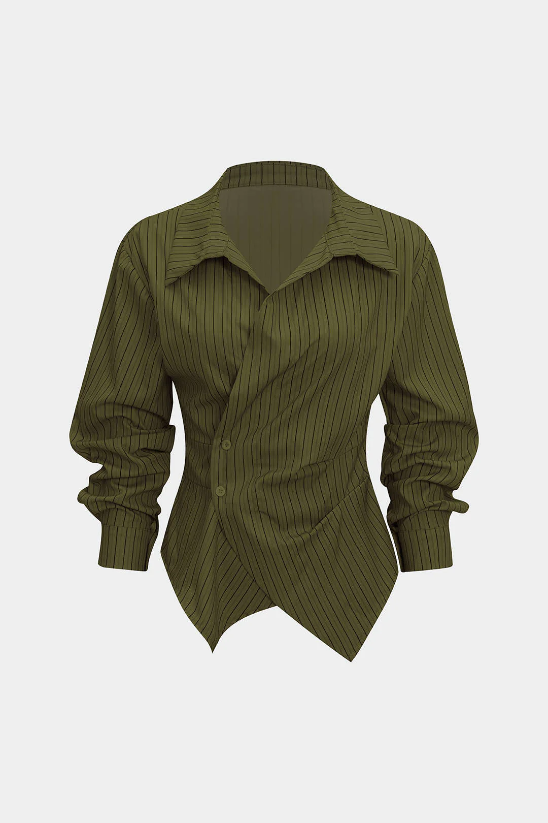 Stripes Print V-Neck Ruched Long-Sleeve Shirt - Image 7