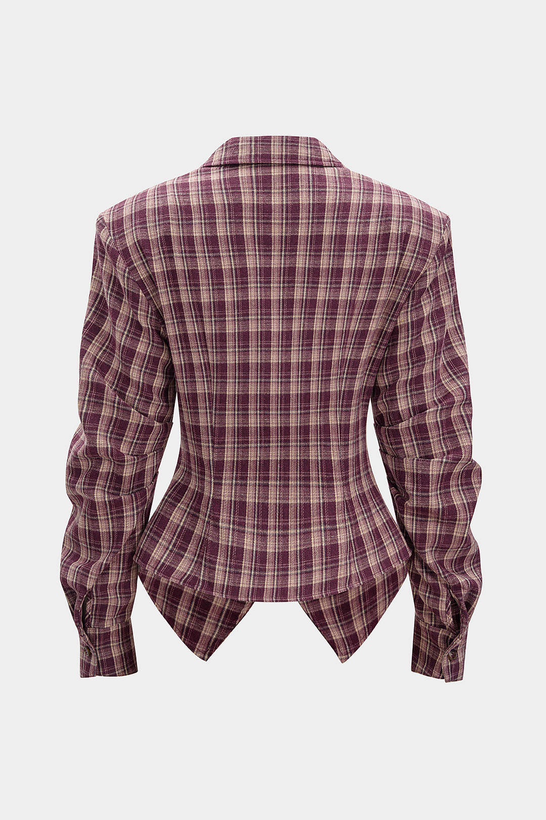 Plaid Print Ruched Waist-Cinching Long-Sleeve Shirt - Image 2
