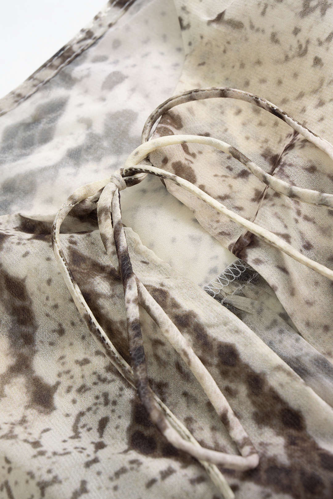 Snake Skin Print Chiffon Ruffle Strappy Long-Sleeve Top - Image 3