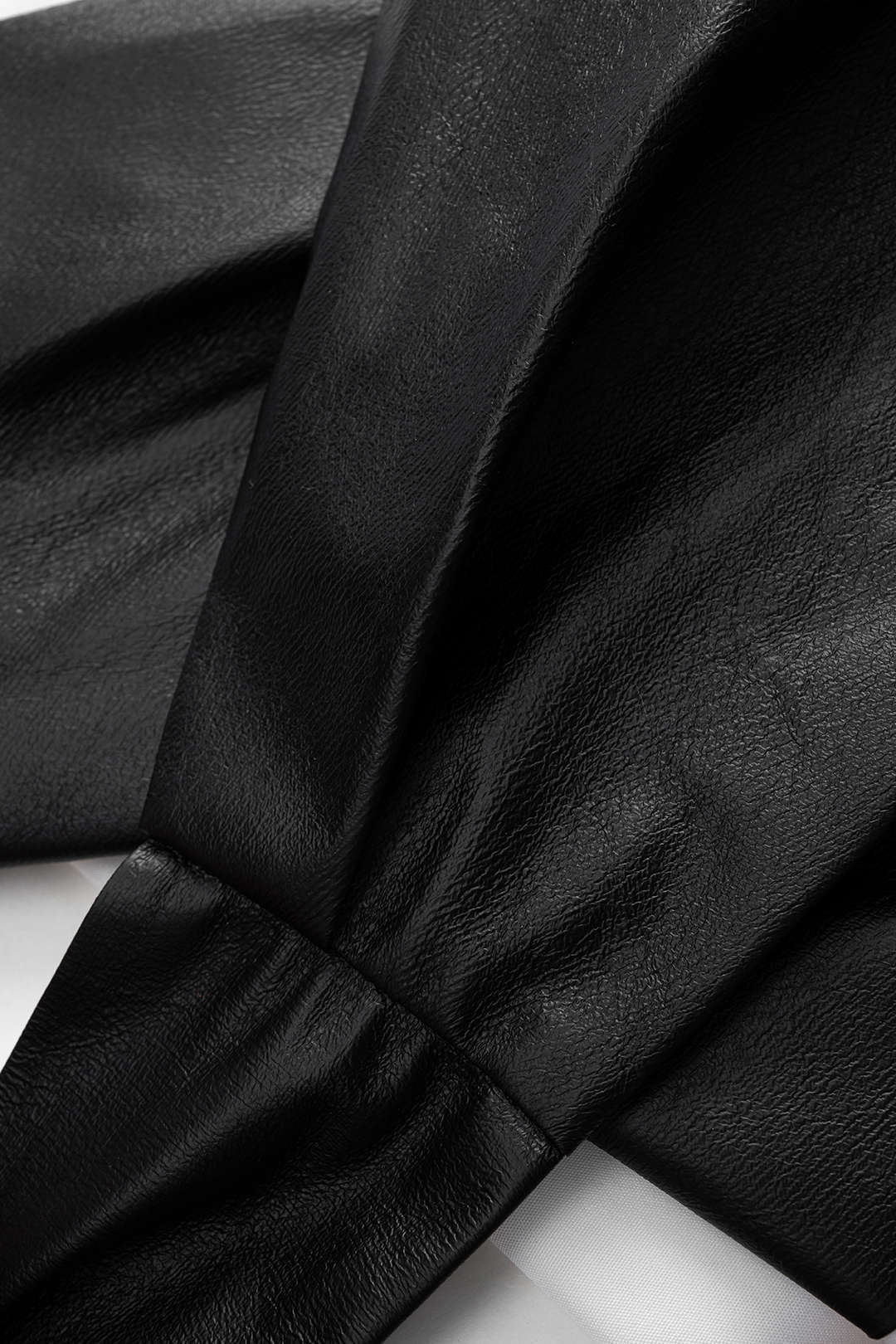 Faux Leather Patchwork Tie-Back Long-Sleeve Shirt - Image 5