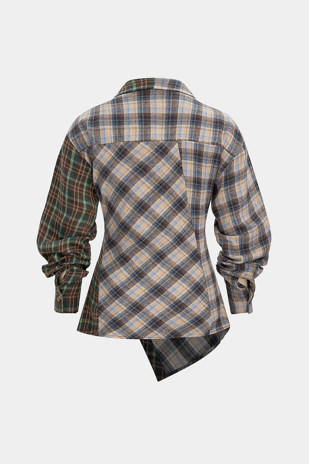 Plaid Print Asymmetrical Button Long-Sleeve Shirt - Image 2
