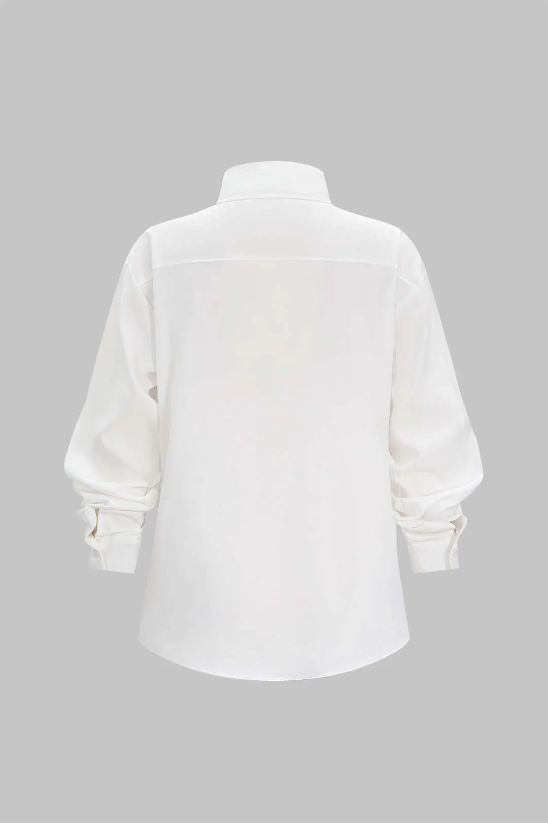 Denim Patchwork Frayed Asymmetrical Pocket Long-Sleeve Shirt - Image 2