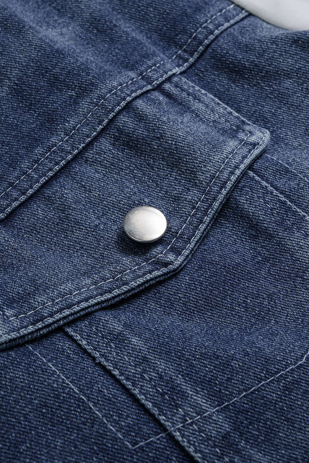 Denim Patchwork Frayed Asymmetrical Pocket Long-Sleeve Shirt - Image 3