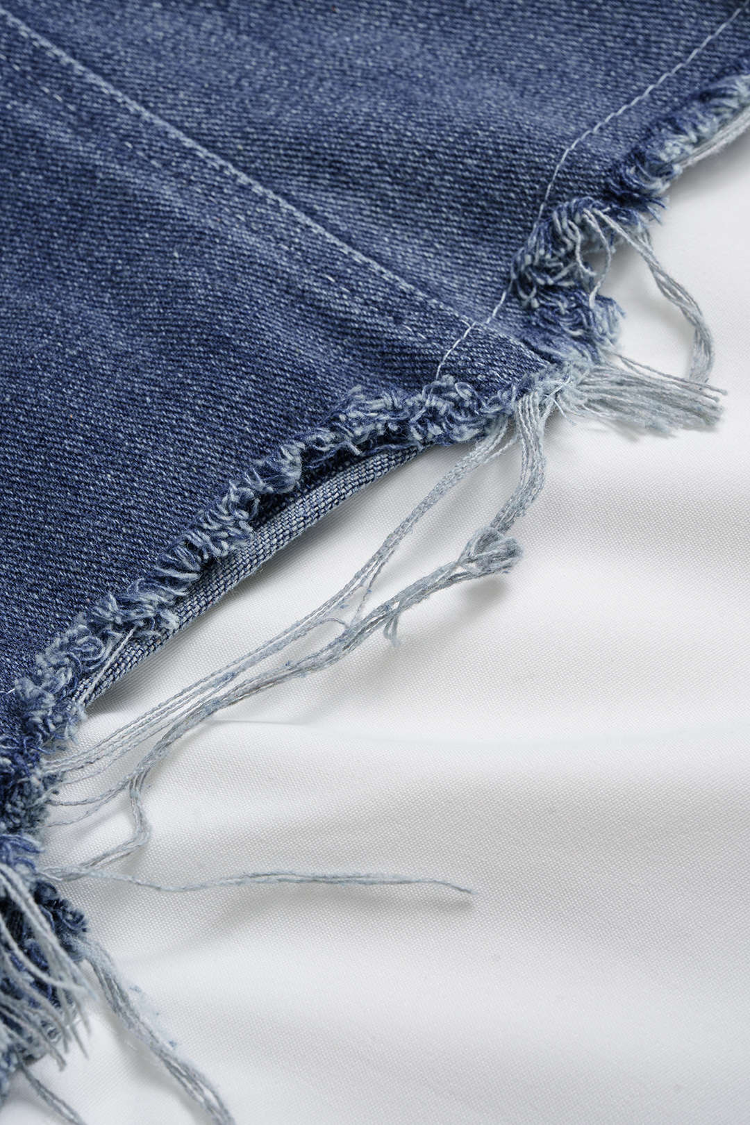 Denim Patchwork Frayed Asymmetrical Pocket Long-Sleeve Shirt - Image 4