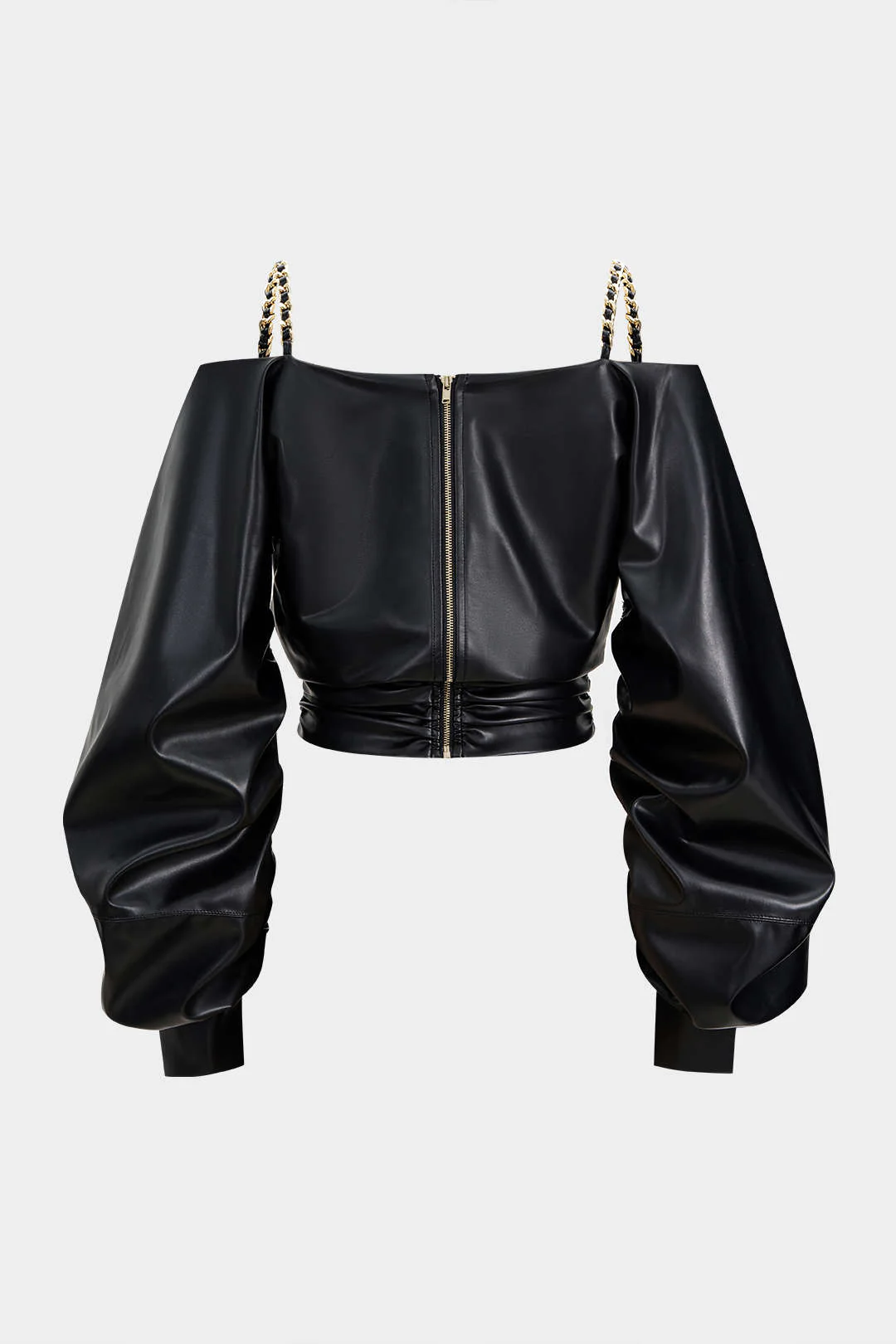 Faux Leather Metallic Crossed Long-Sleeve Shirt - Image 2