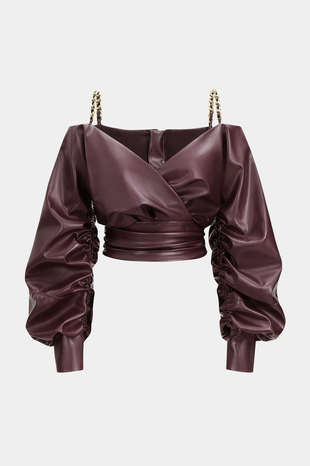 Faux Leather Metallic Crossed Long-Sleeve Shirt - Image 5