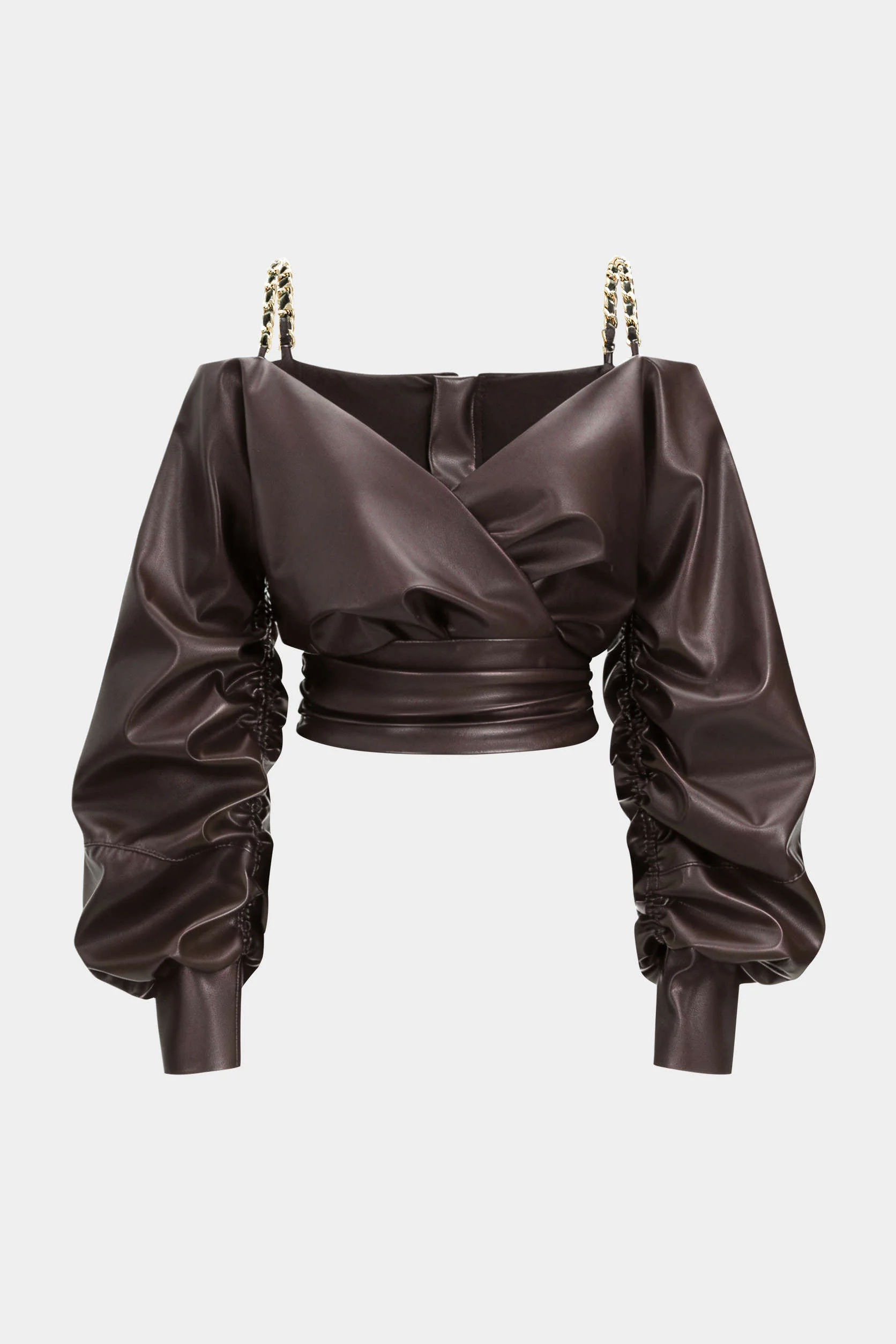 Faux Leather Metallic Crossed Long-Sleeve Shirt - Image 6
