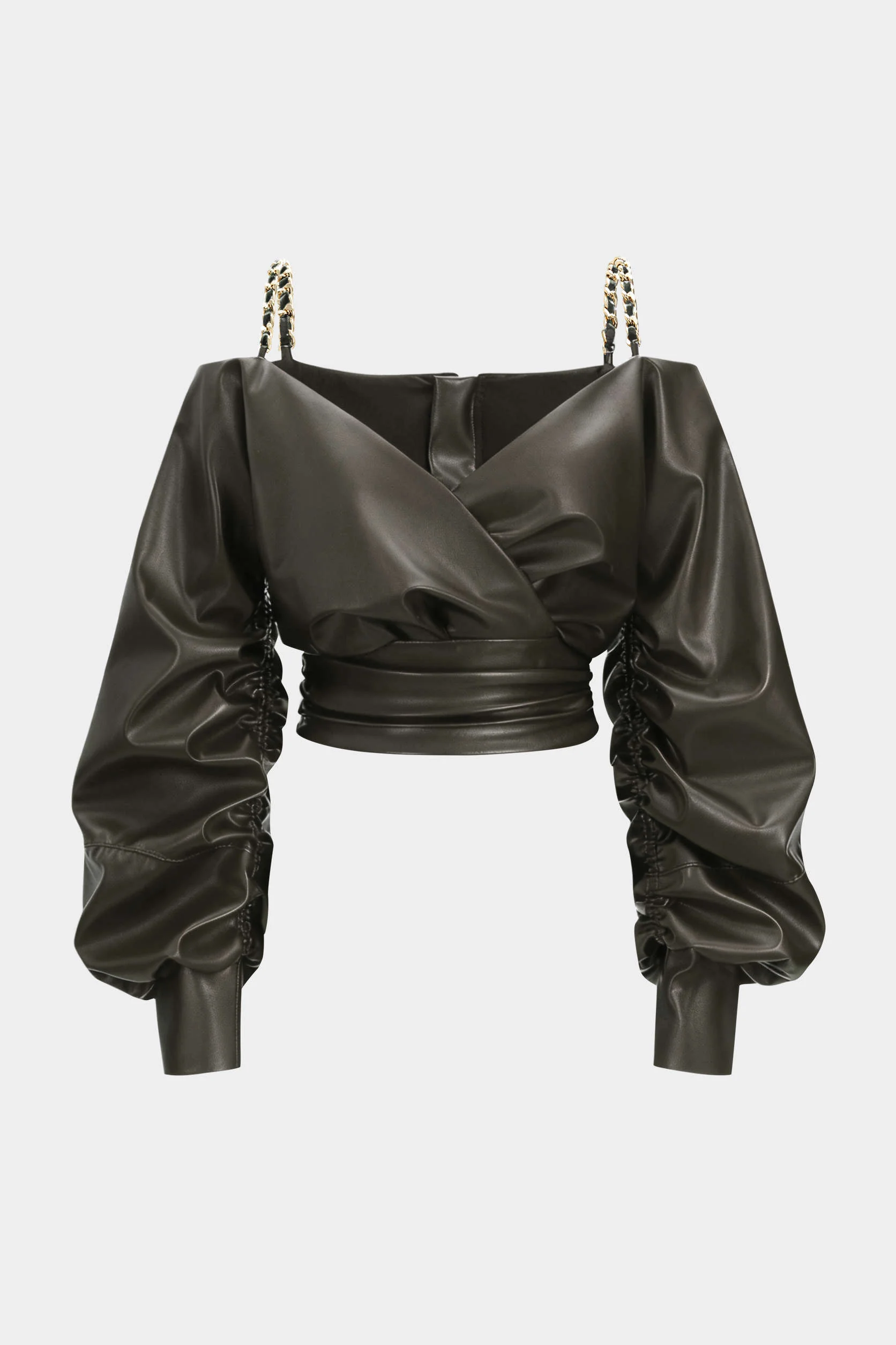 Faux Leather Metallic Crossed Long-Sleeve Shirt - Image 7