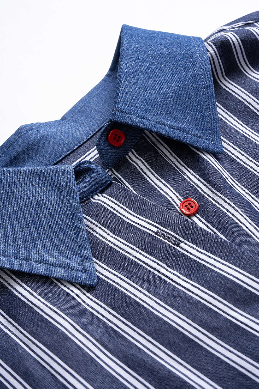 Contrast Stripes Print Denim Patchwork Button Long-Sleeve Shirt - Image 4