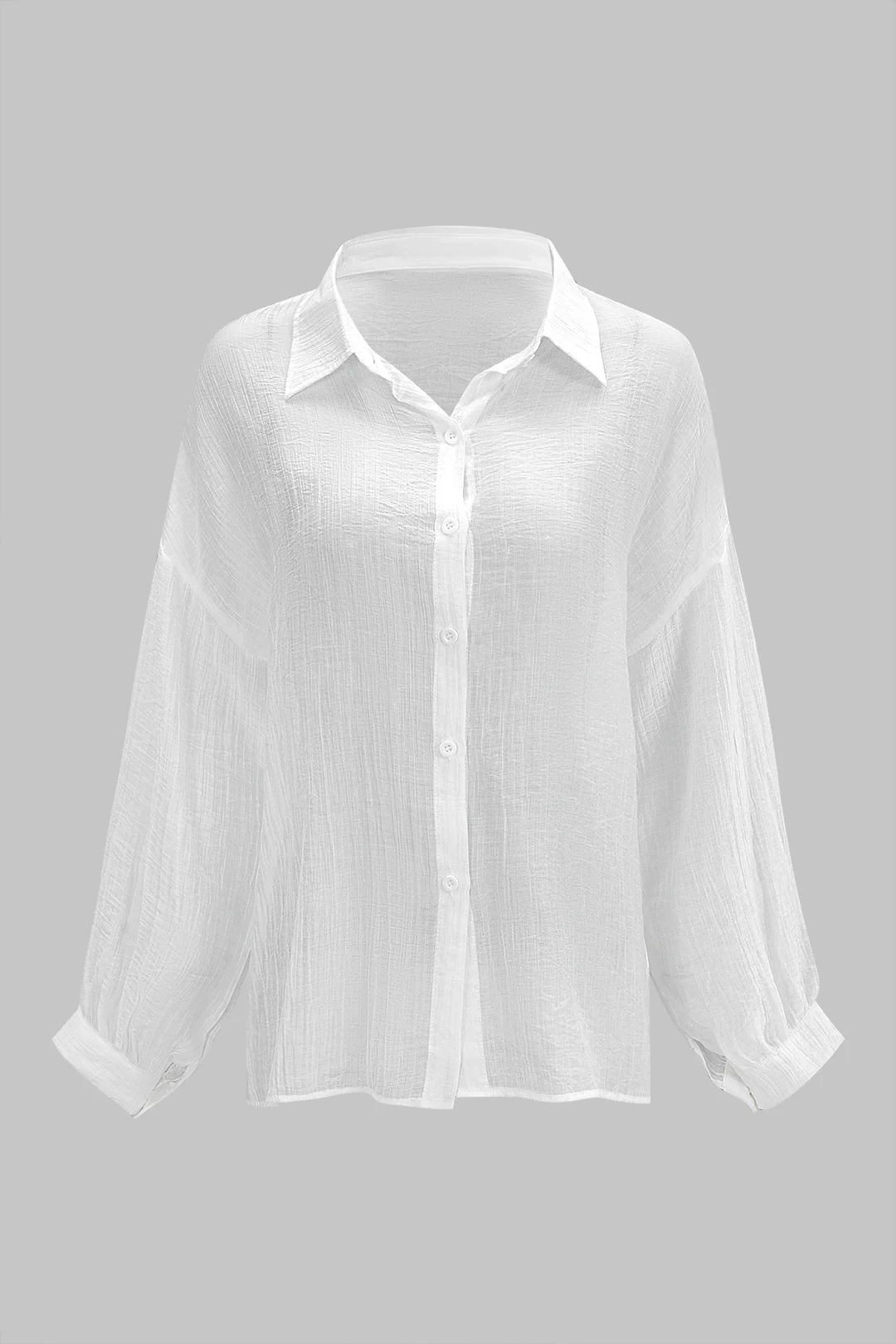 Solid Textured Lapel Button Long-Sleeve Shirt - Image 2