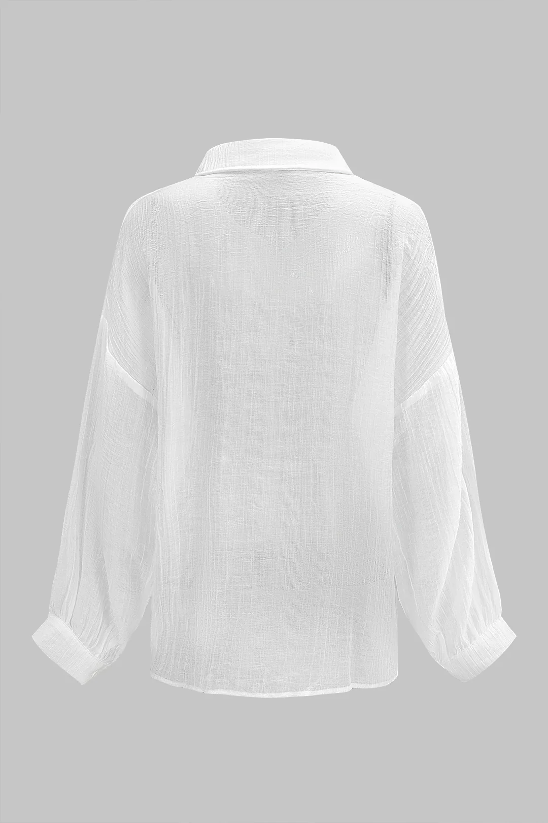 Solid Textured Lapel Button Long-Sleeve Shirt - Image 3