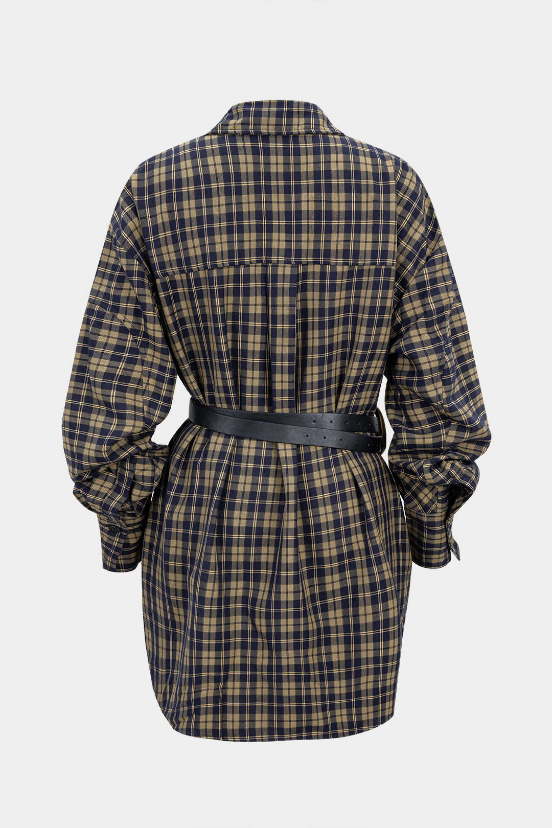 Plaid Print Belted Long-Sleeve Mini Dress - Image 2