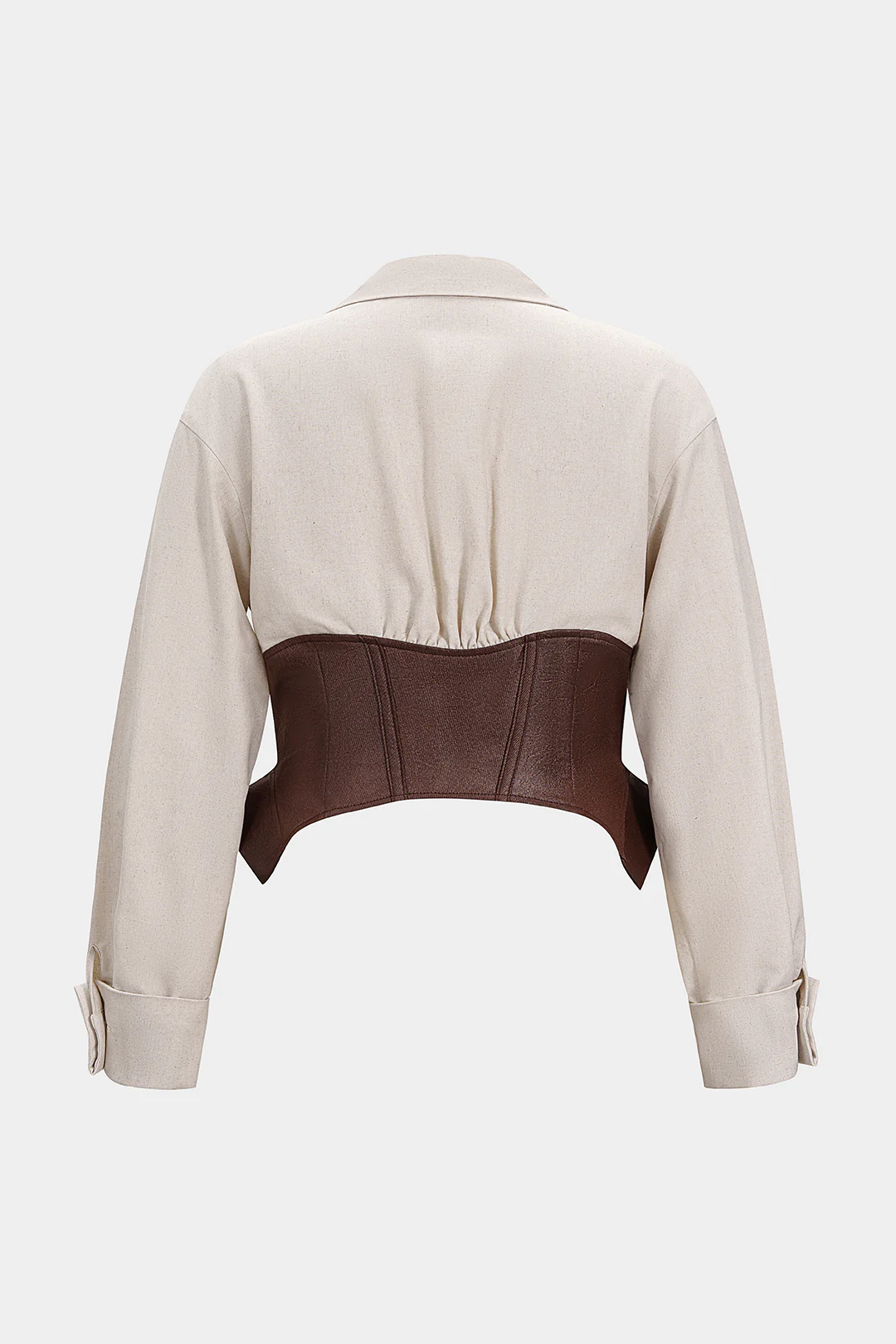 Plus Size Faux Leather Patchwork Linen Metallic Long-Sleeve Shirt - Image 2