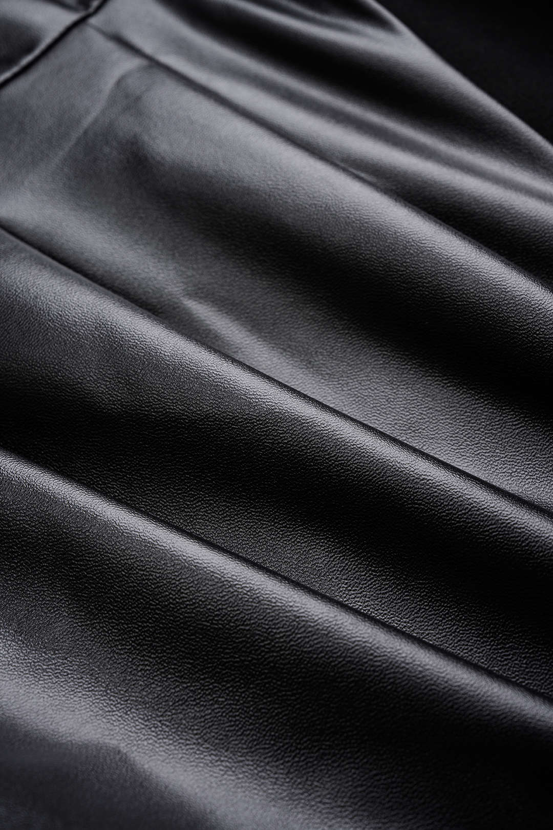 Faux Leather Tie Front Ruched Long-Sleeve Shirt - Image 3