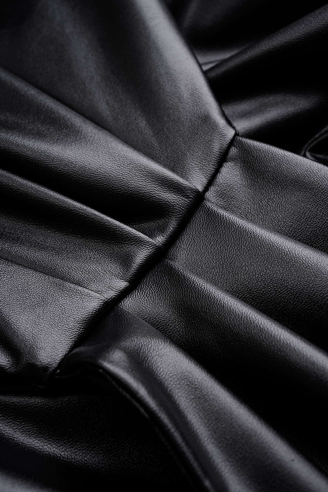Faux Leather Tie Front Ruched Long-Sleeve Shirt - Image 4