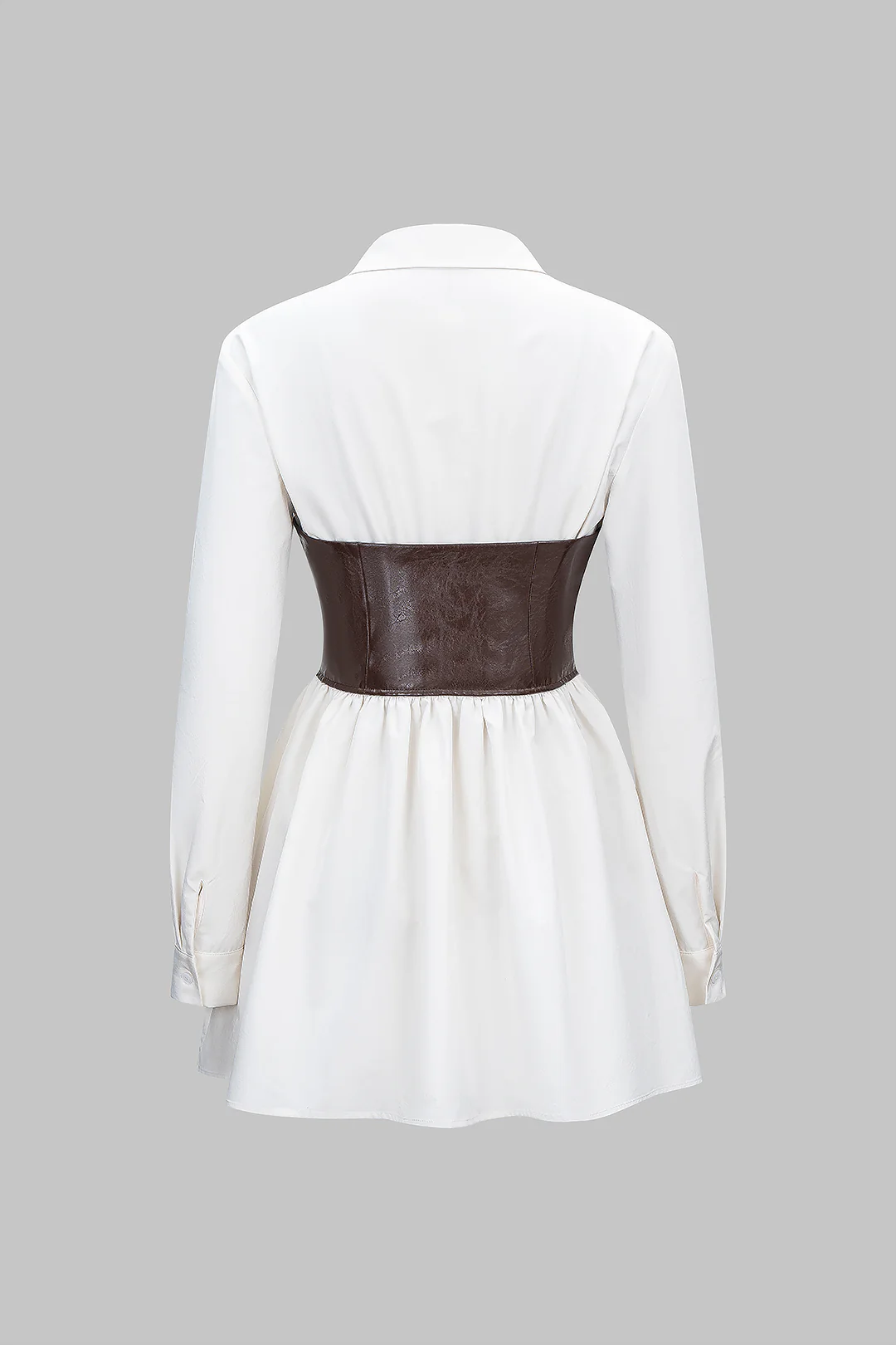 Faux Leather Patchwork Ruched Long-Sleeve Shirt - Image 2
