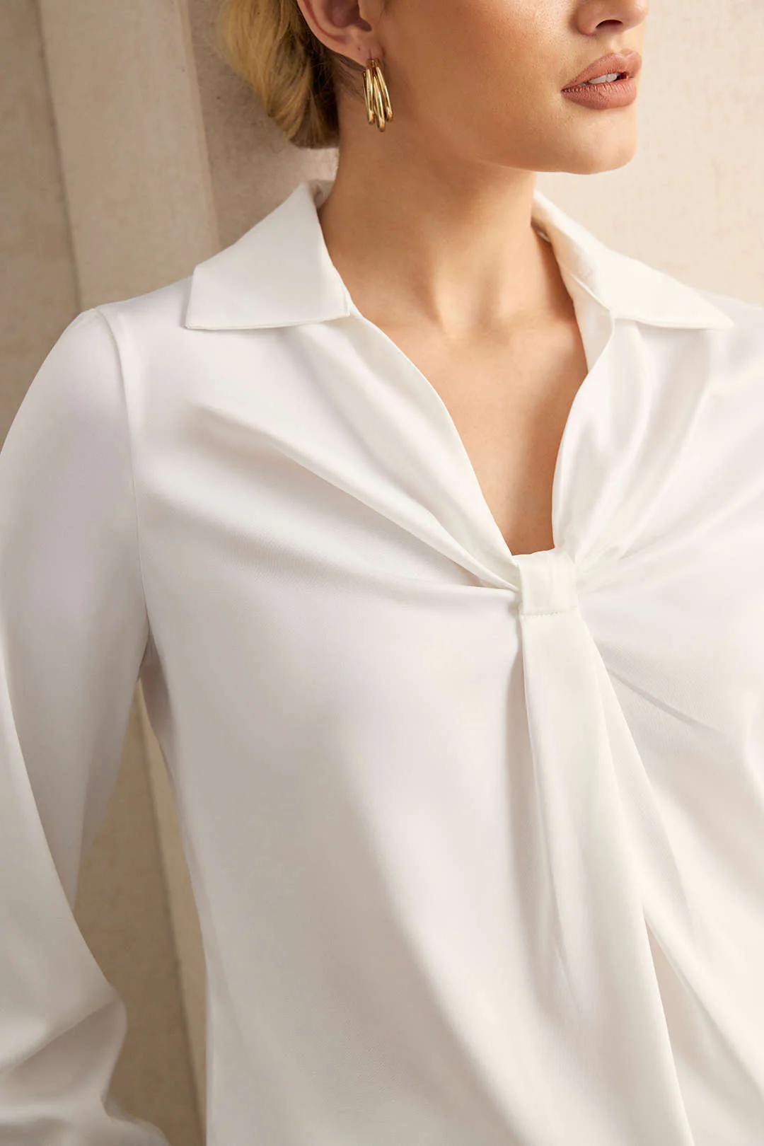 Satin Ruched Long-Sleeve Shirt - Image 3