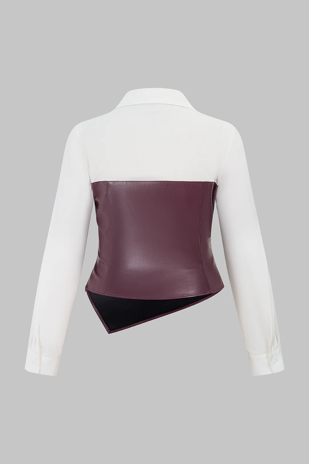 Plus Size Faux Leather Patchwork Long-Sleeve Shirt - Image 2