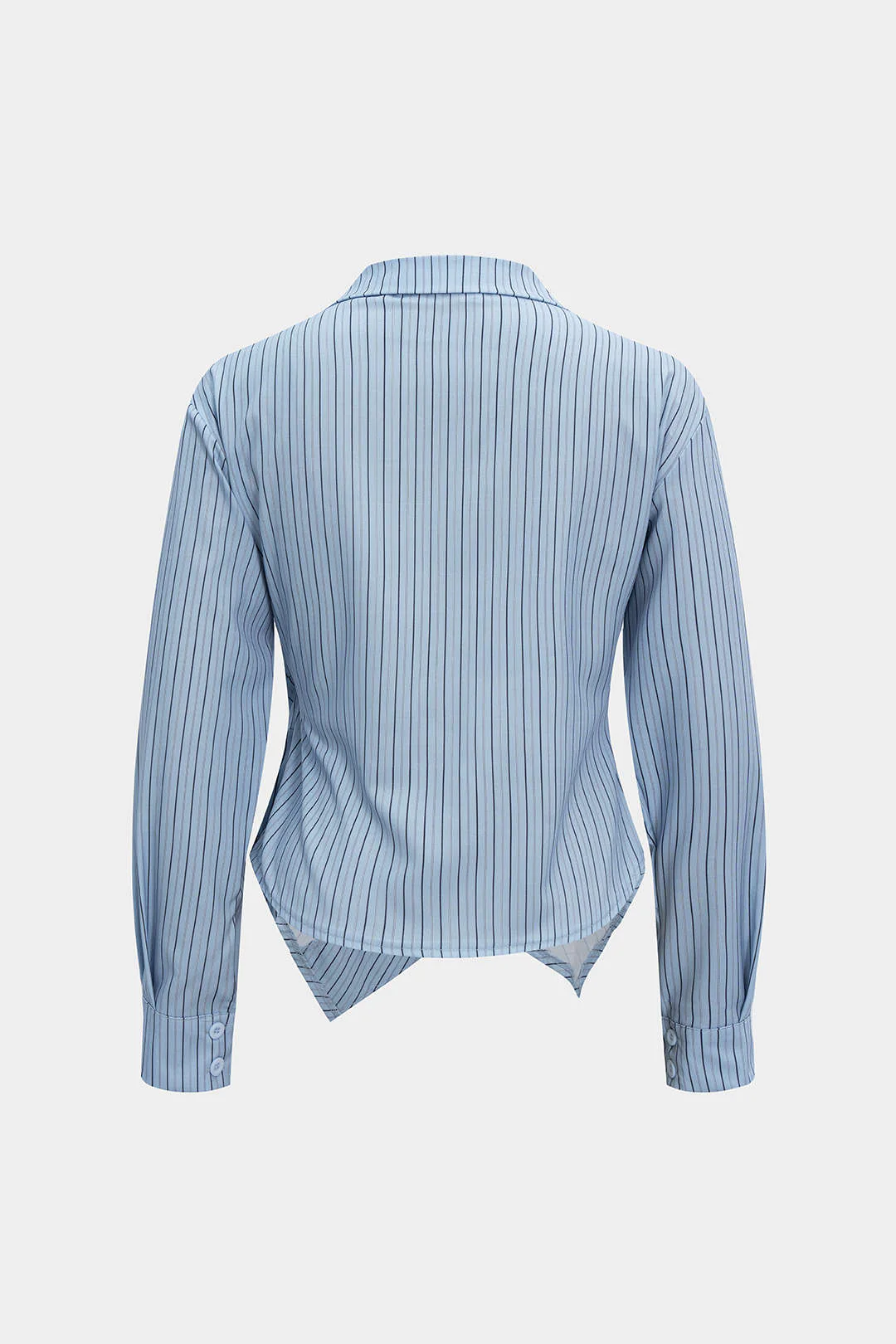 Plus Size Stripes Print Button Asymmetrical Long-Sleeve Shirt - Image 2