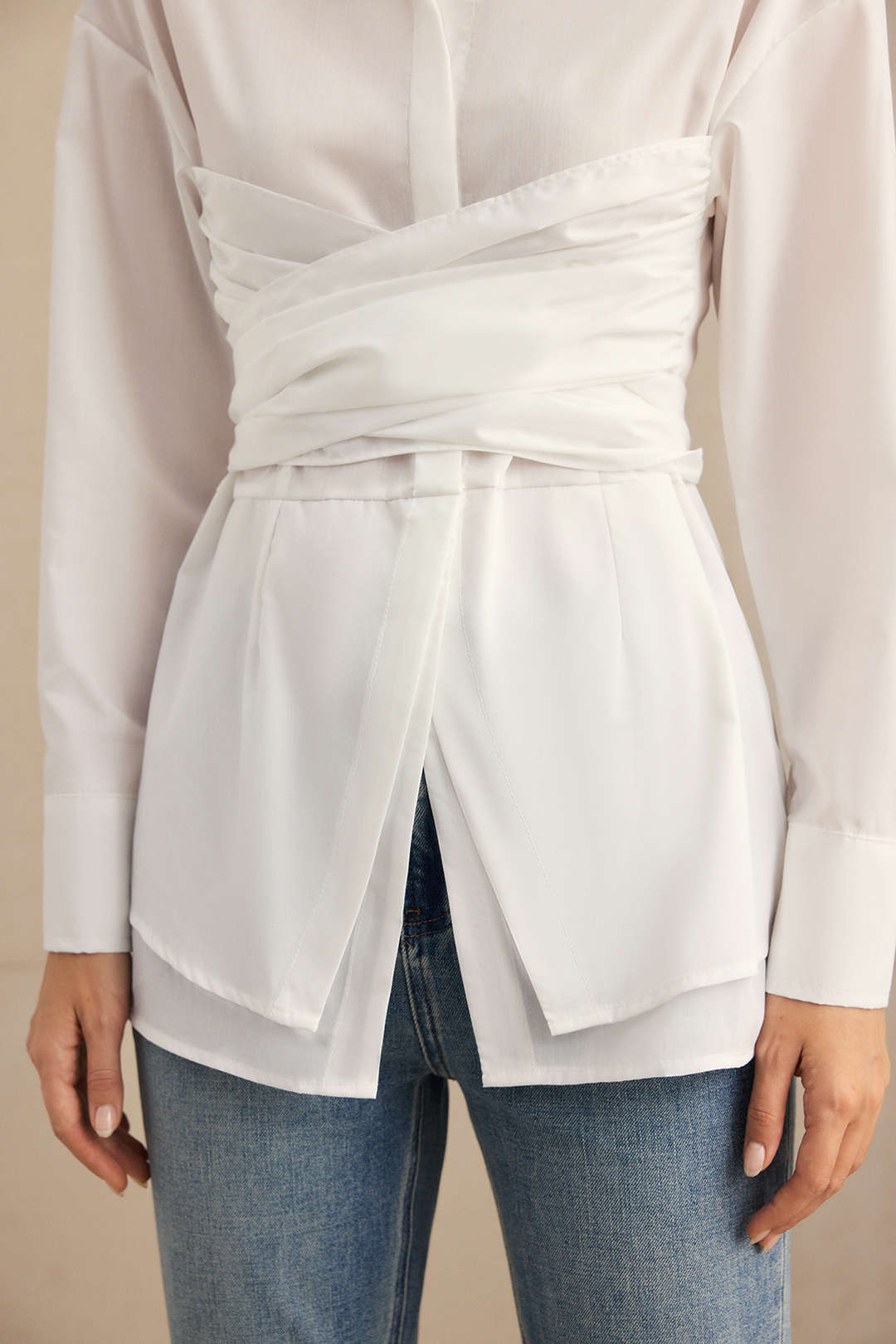Crossed Button Layered Long-Sleeve Shirt - Image 3