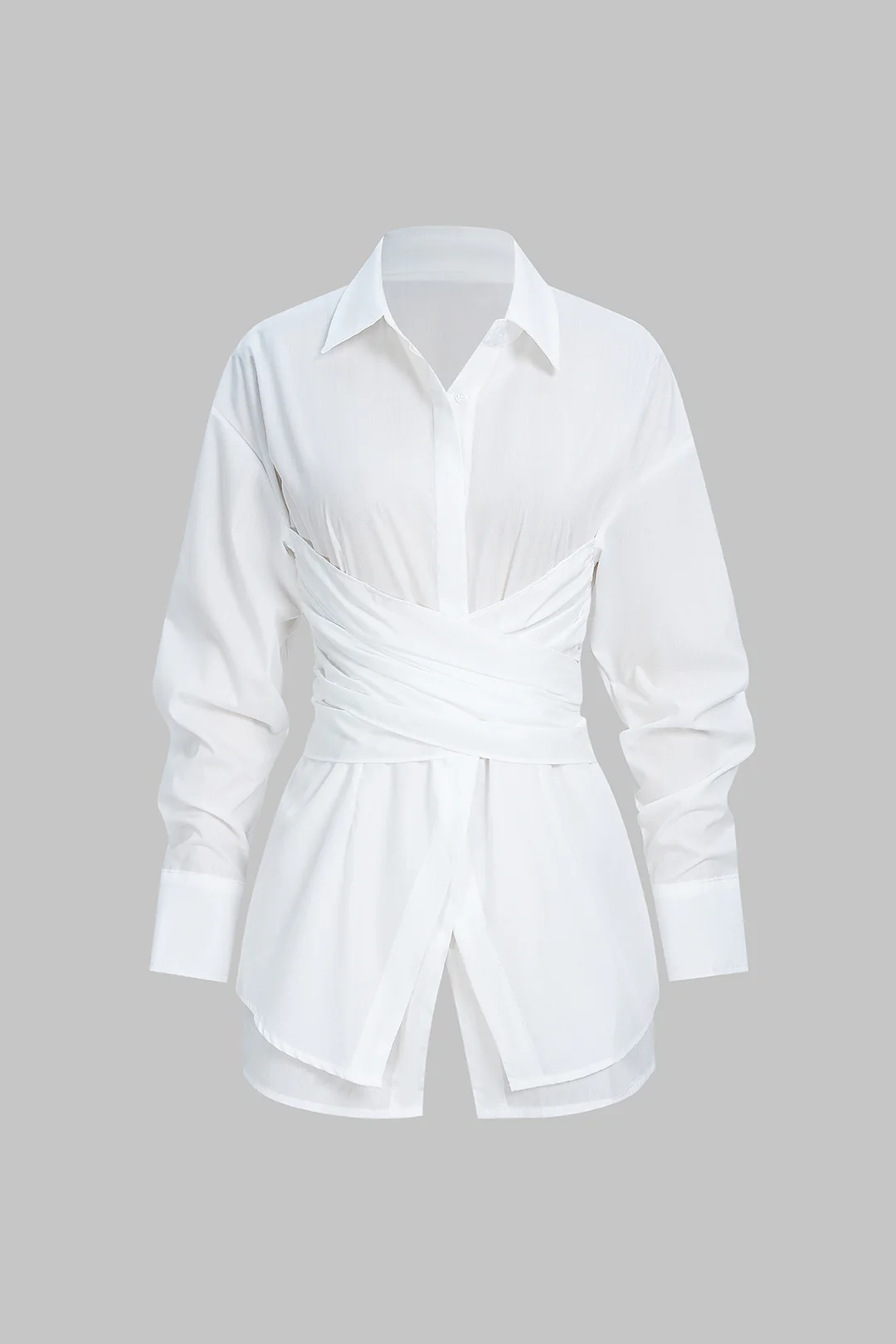 Crossed Button Layered Long-Sleeve Shirt - Image 5