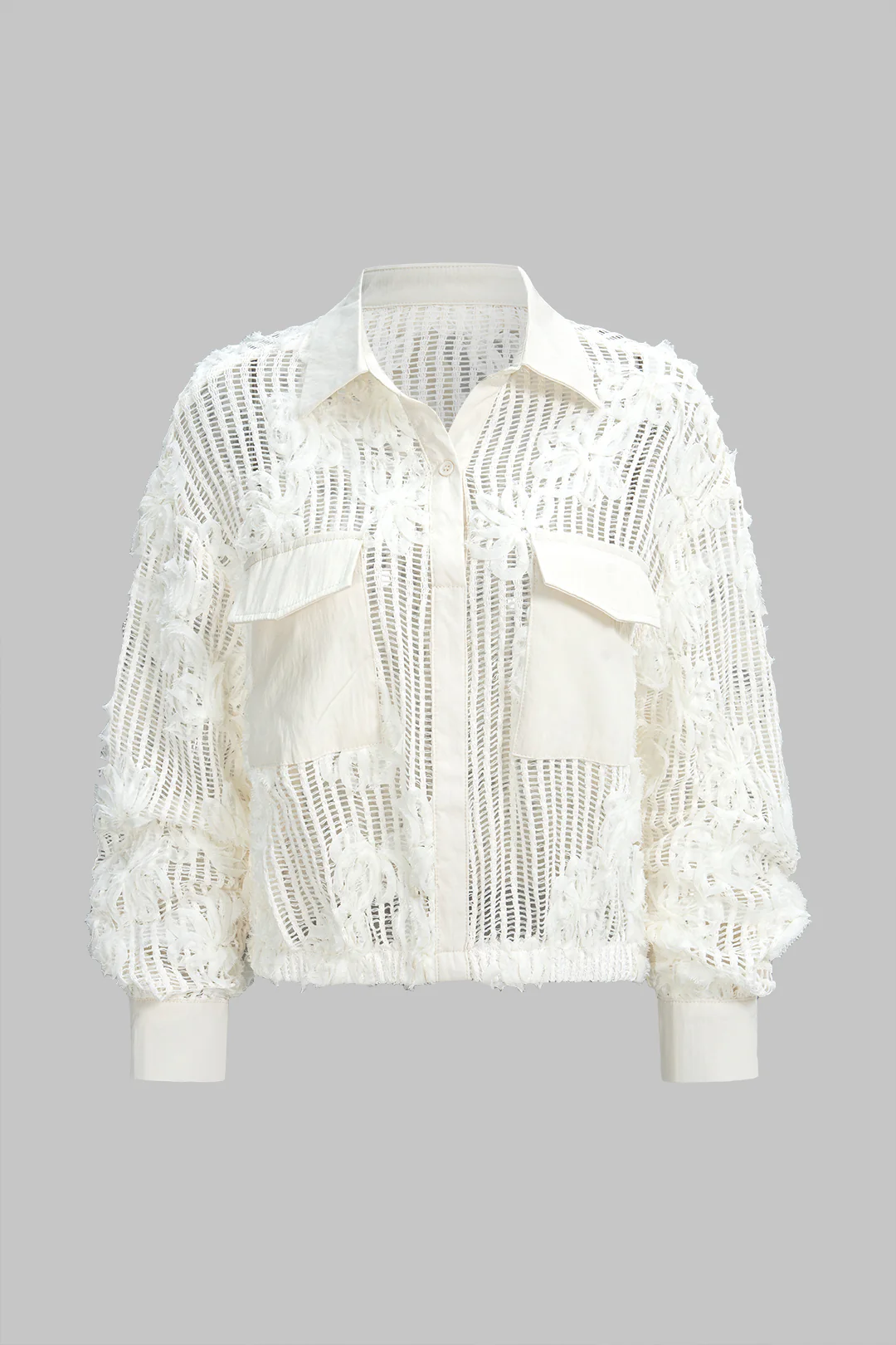 3D Flower Decor Button Cut Out Long-Sleeve Shirt - Image 6