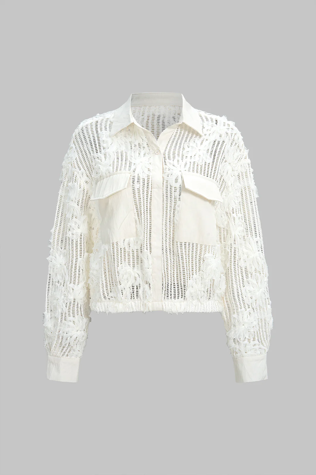 3D Flower Decor Button Cut Out Long-Sleeve Shirt - Image 7