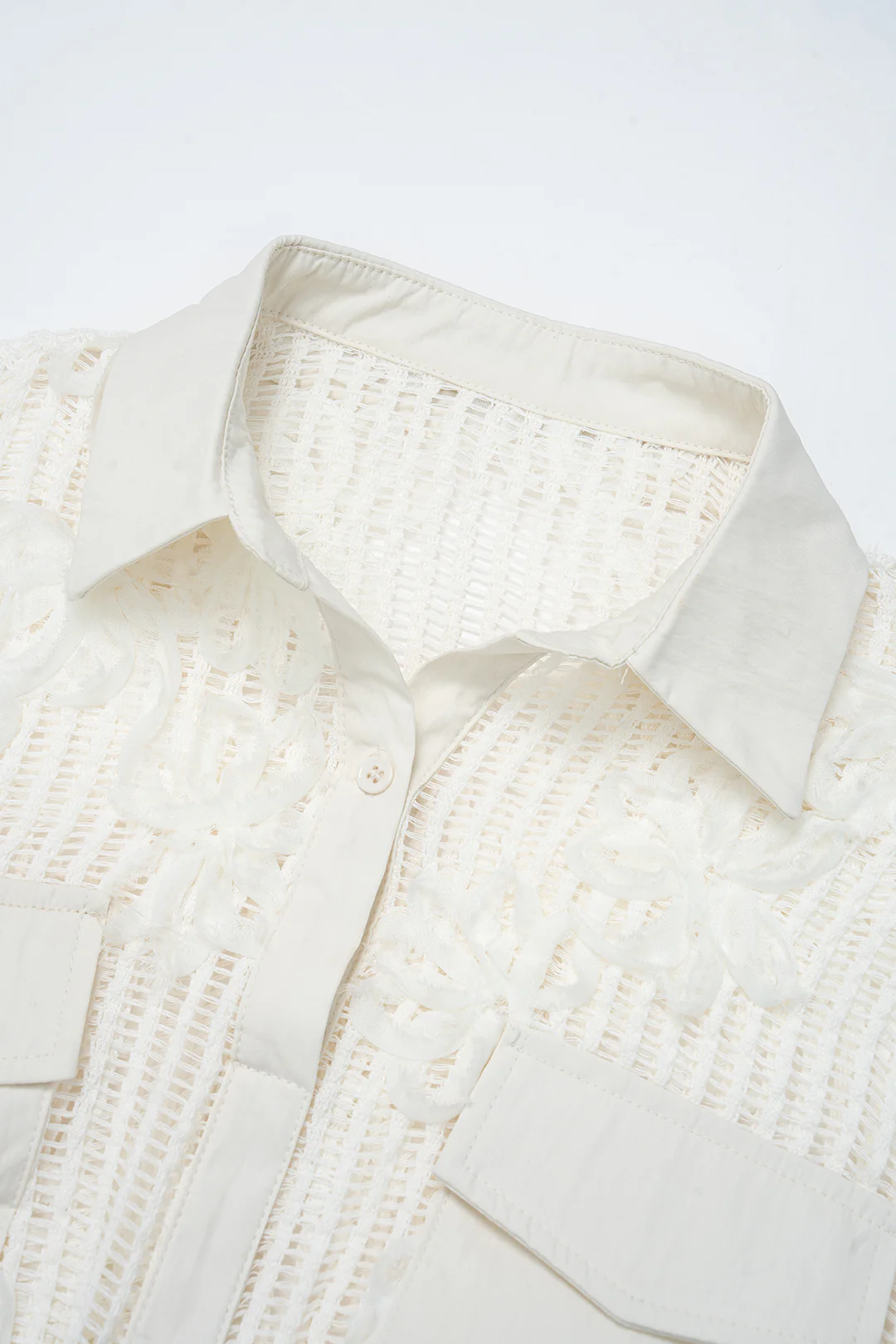 3D Flower Decor Button Cut Out Long-Sleeve Shirt - Image 9