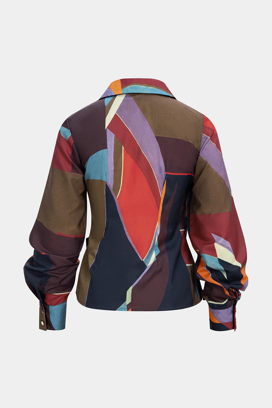Contrast Geometric Print Button Ruched Long-Sleeve Shirt - Image 2