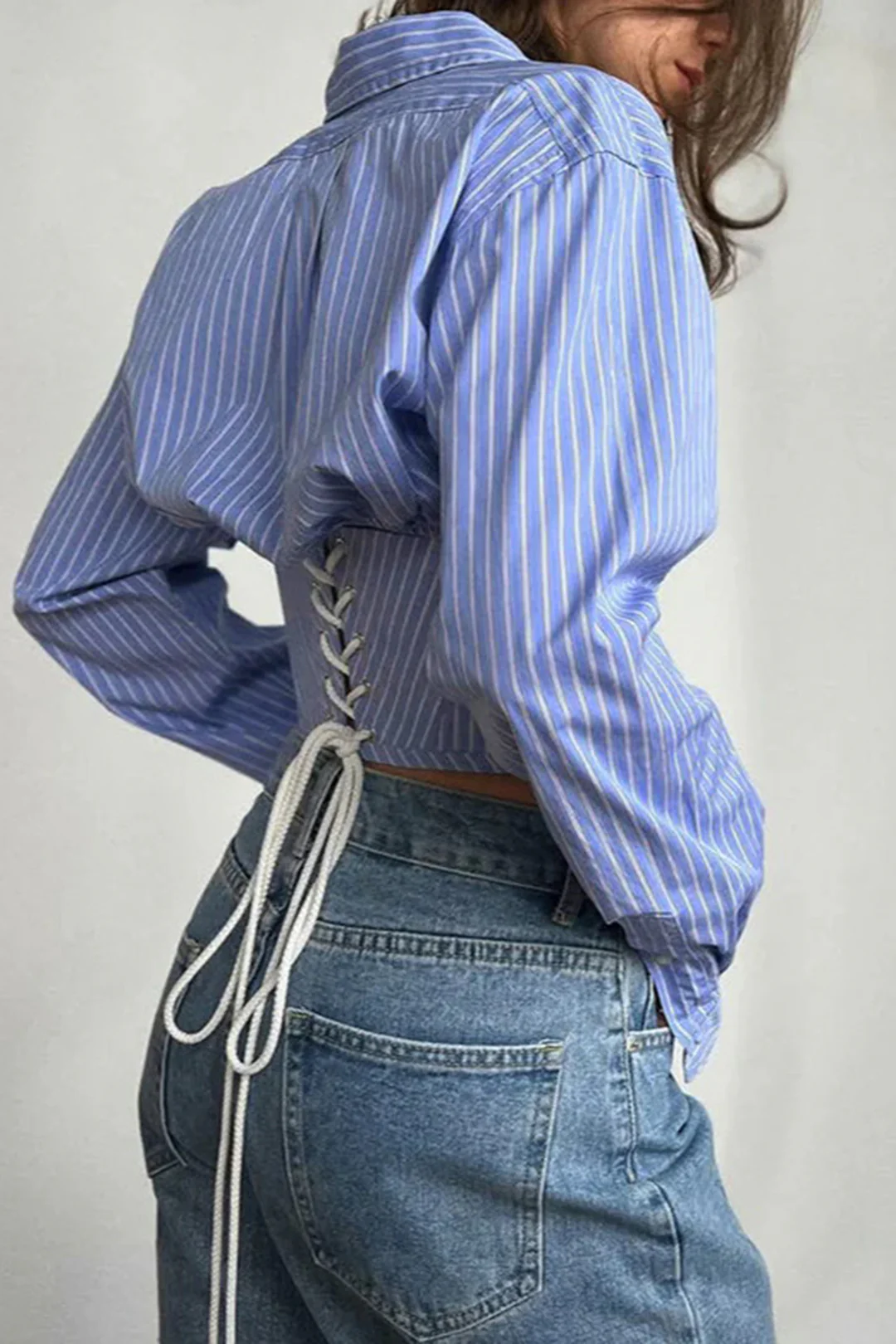 Stripes Print Tie-Back Long-Sleeve Shirt - Image 2