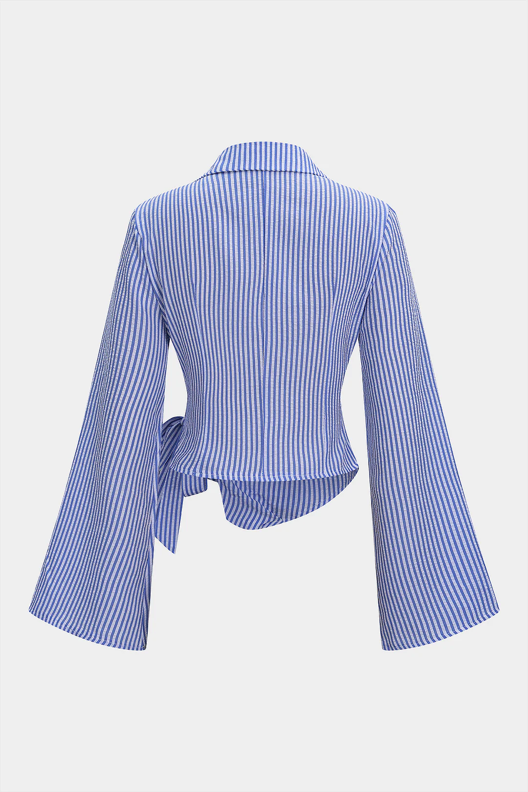 Stripes Print V-Neck Tie-Up Long-Sleeve Shirt - Image 2