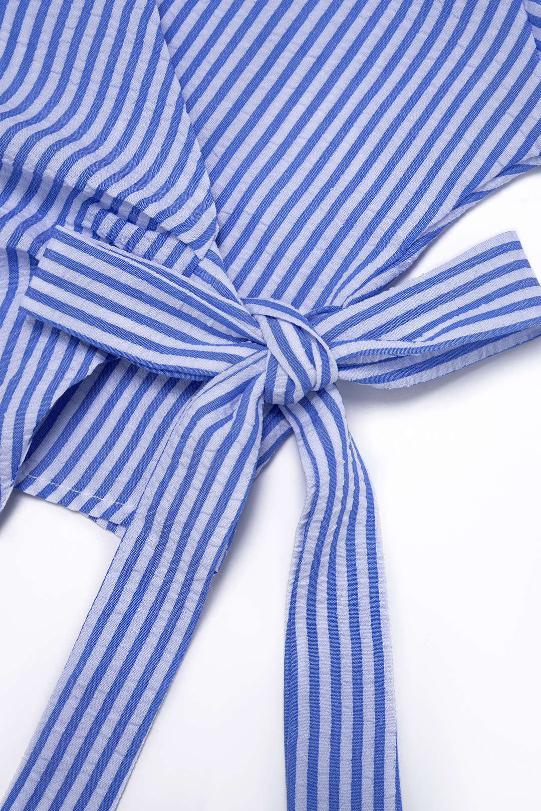 Stripes Print V-Neck Tie-Up Long-Sleeve Shirt - Image 3