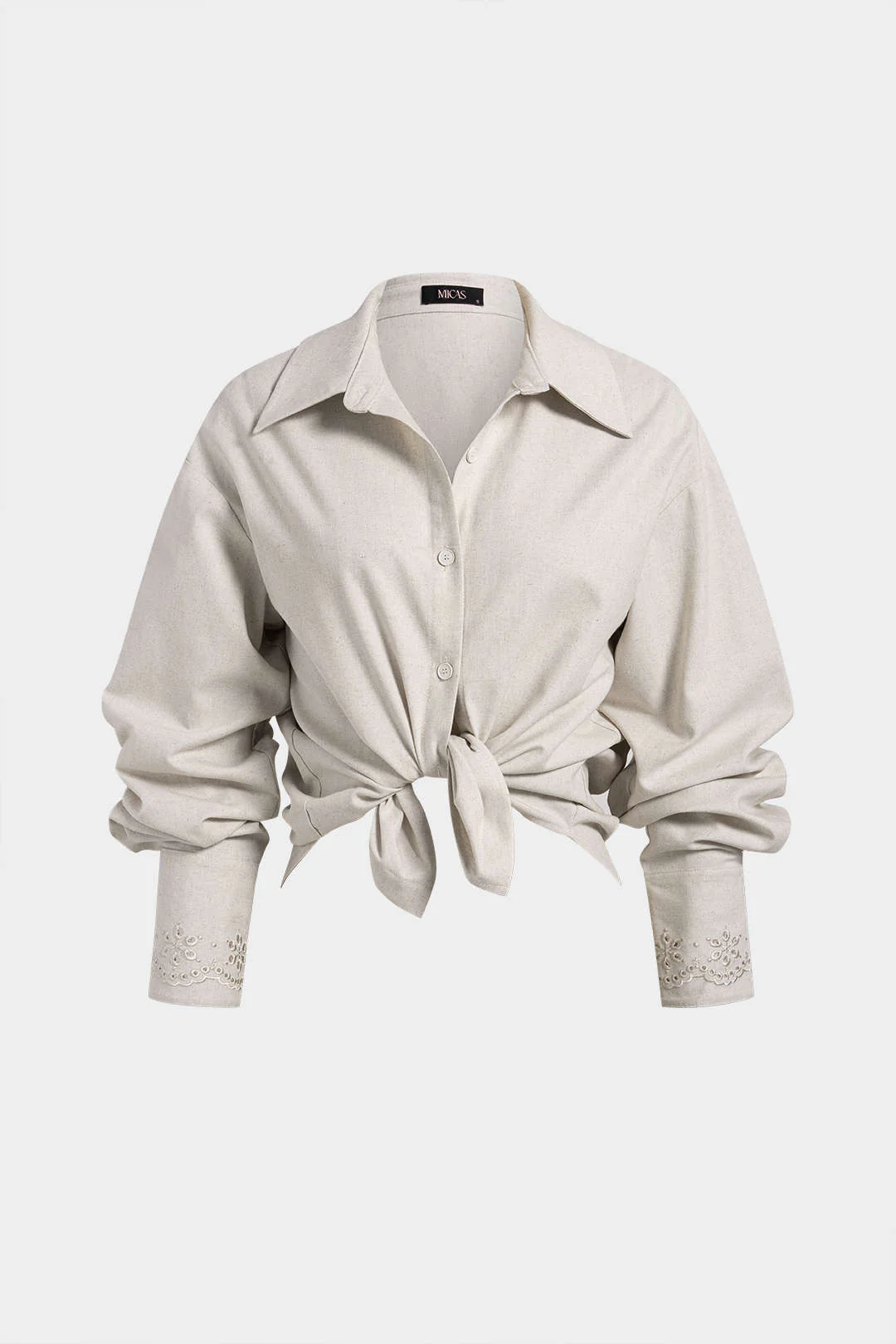 Linen Embroidery Button Long-Sleeve Shirt