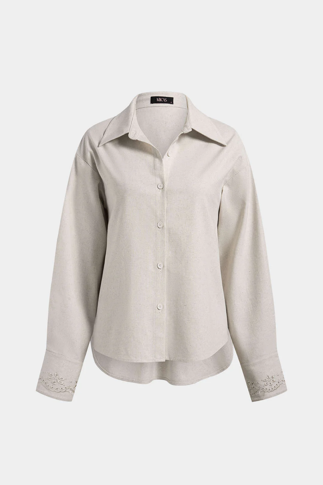 Linen Embroidery Button Long-Sleeve Shirt - Image 2