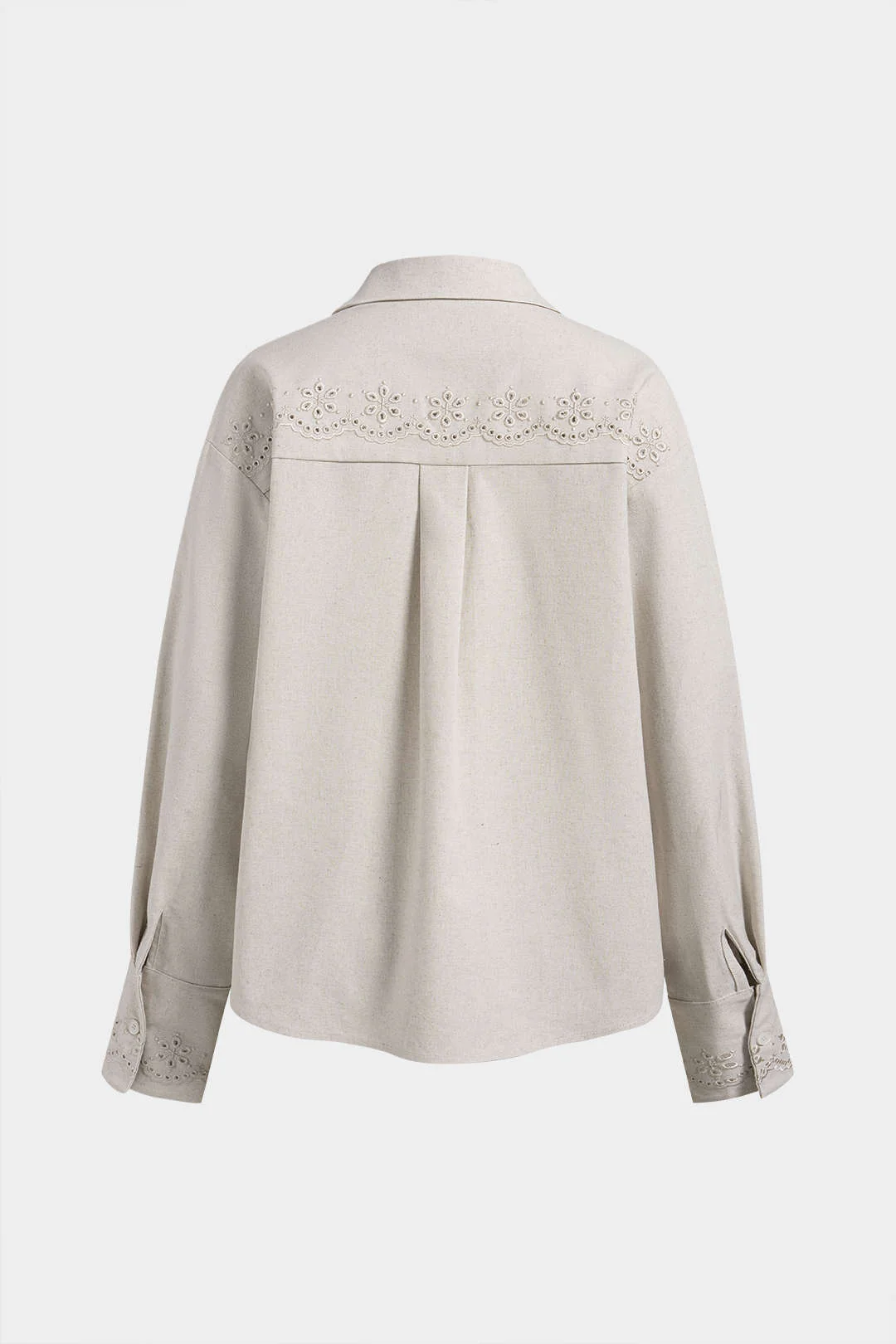 Linen Embroidery Button Long-Sleeve Shirt - Image 3