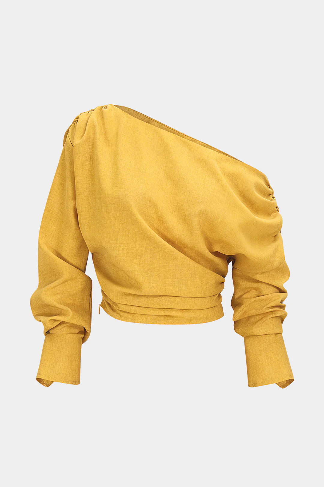 One Shoulder Ruched Long-Sleeve Shirt - Image 6