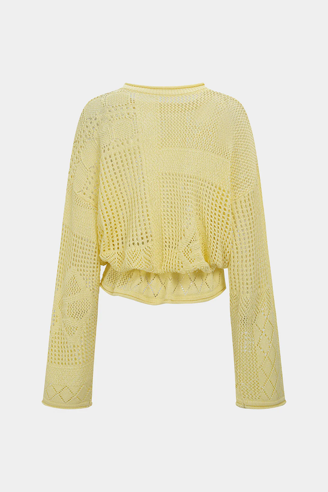 Solid Geometric Round Neck Drawstring Long-Sleeve Top - Image 2