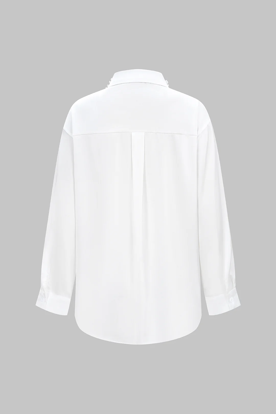 Satin Button Rhinestone Lapel Long-Sleeve Shirt With Tie - Image 2