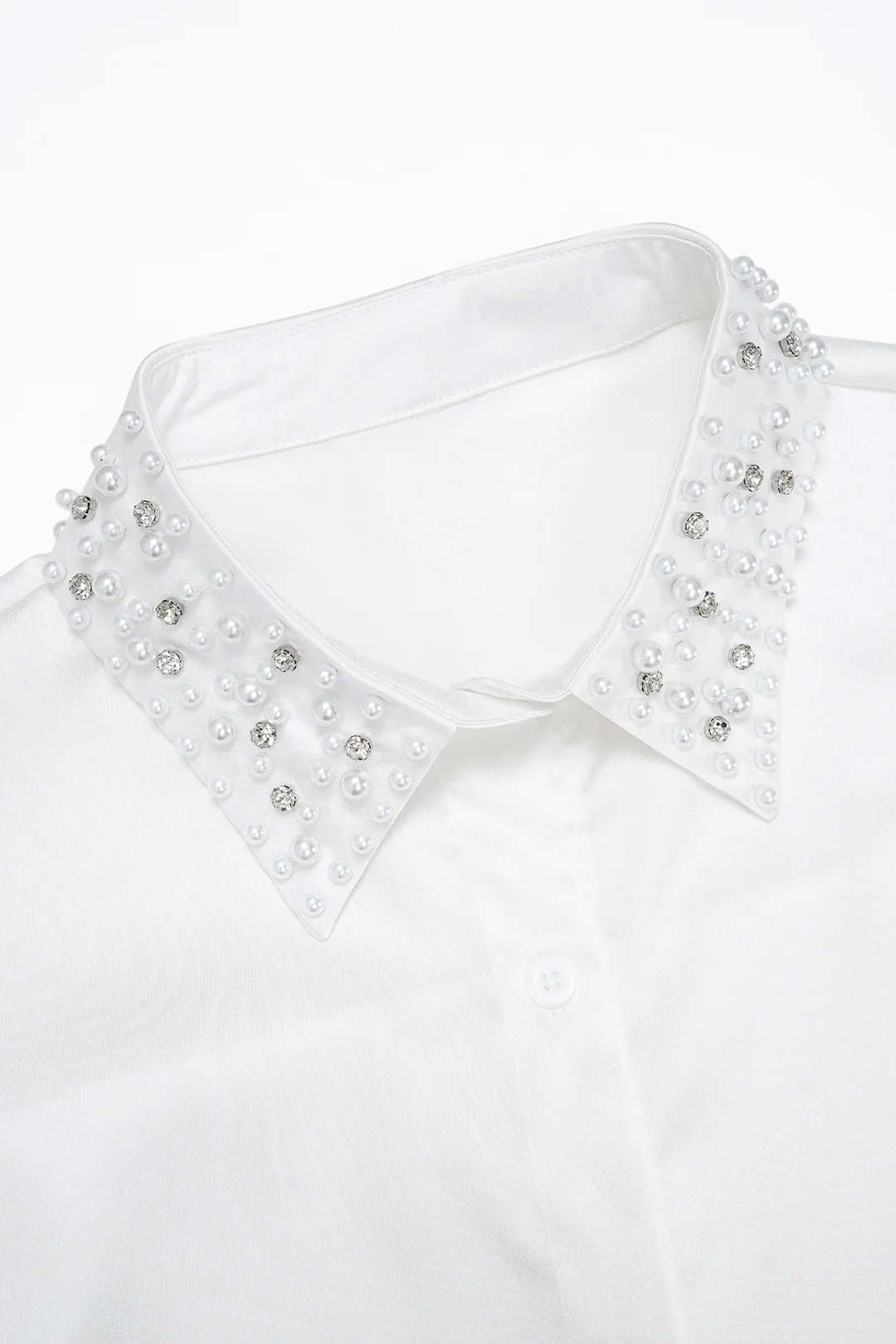 Satin Button Rhinestone Lapel Long-Sleeve Shirt With Tie - Image 4