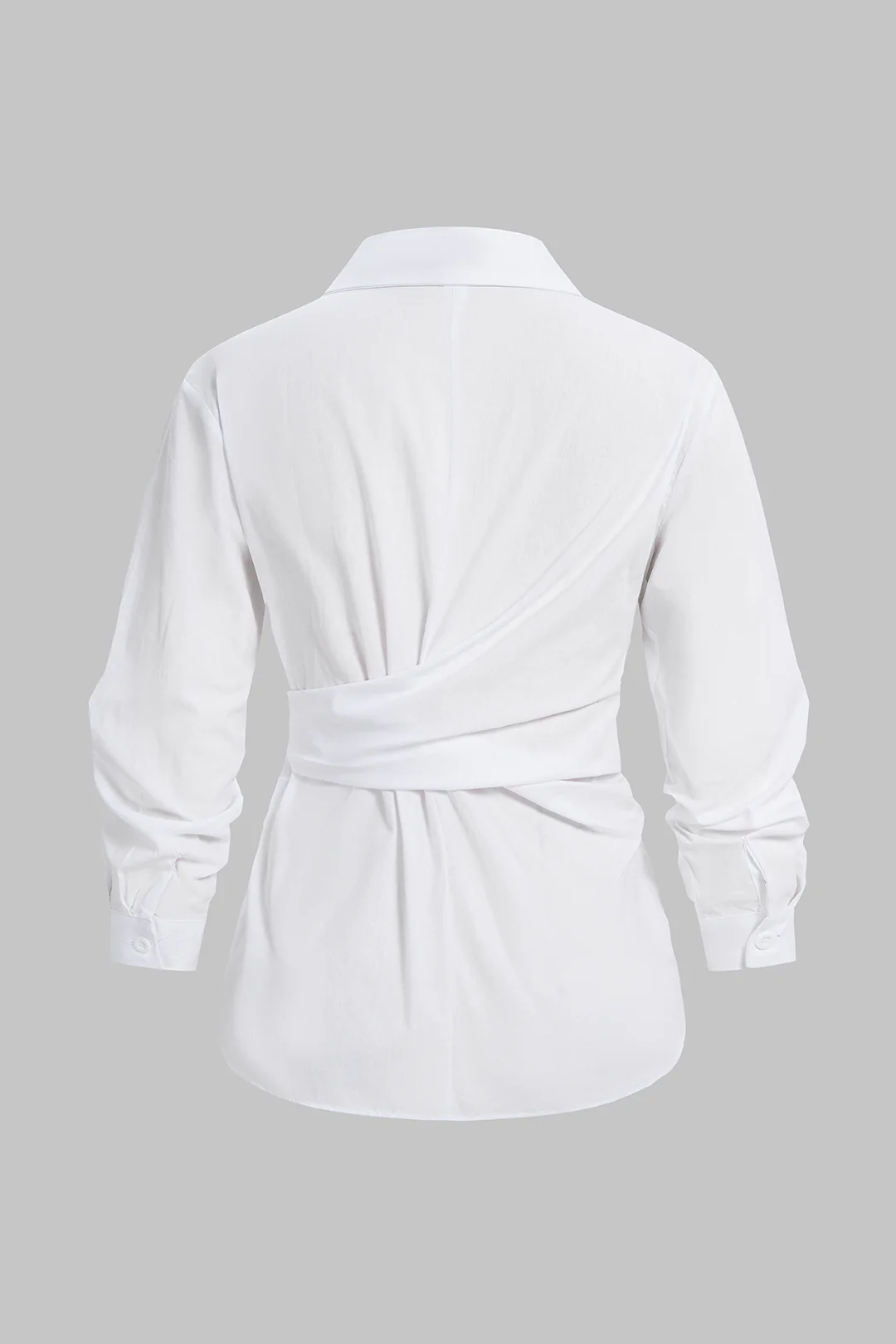 Lapel Button Tie Front Long-Sleeve Shirt - Image 2